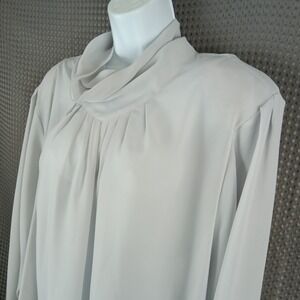 Cali 26W Vintage 80s Draped Cowl Neck Blouse Long Sleeve Plus Size Gray
